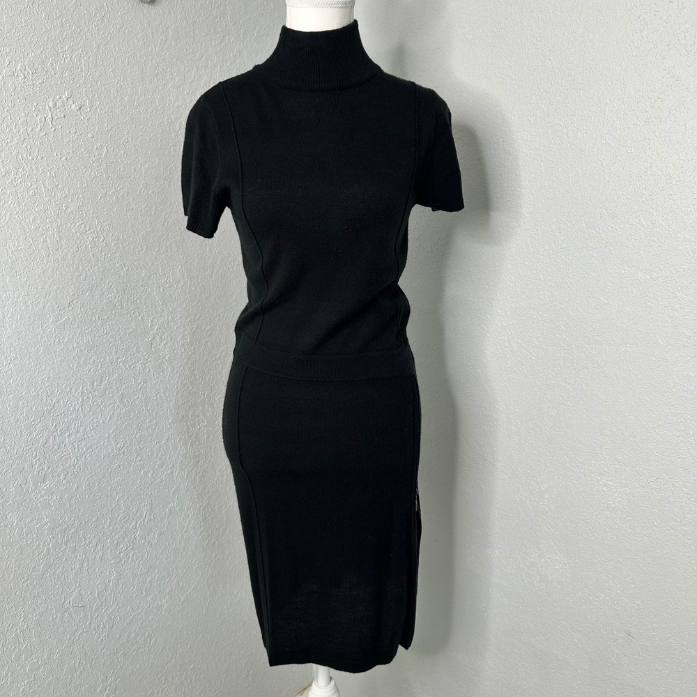 525 America mock neck Black Knit Dress with Zipper slit‎ women's size small